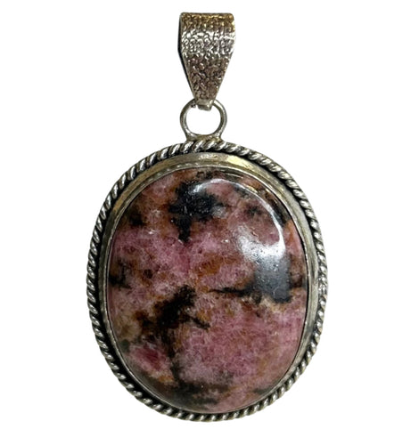 Rhodonite Sterling Silver Pendant with Stainless Steel Chain