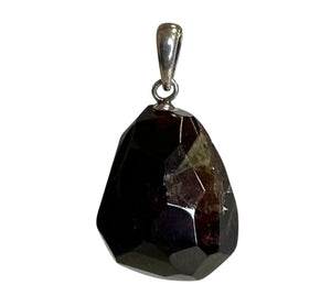 Garnet Raw Sterling Silver Pendant on Stainless Steel Chain
