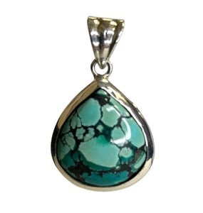 Tibetan Turquoise Puffy Pear Cut Sterling Silver Pendant