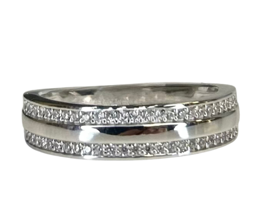 Double Rhinestone Row Sterling Silver Ring