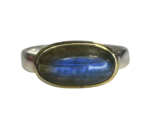 Amara Labradorite Oval Mixed Metal Sterling Silver Ring