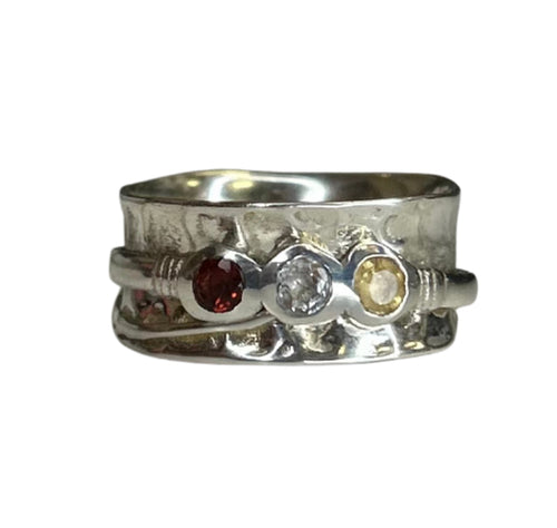 Garnet, Blue Topaz, Citrine Trio Sterling Silver Ring