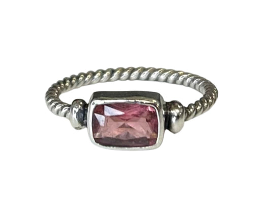 Pink Tourmaline Rope Sterling Silver Ring