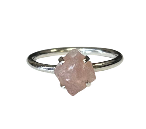 Raw Rose Quartz Sterling Silver Ring