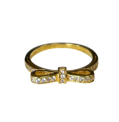 Gold Rhinestone Bow Sterling Silver Ring