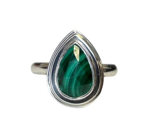 Malachite Tear Drop Sterling Silver Ring