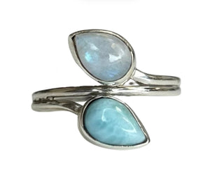 Leaf Moonstone & Larimar Sterling Silver Ring