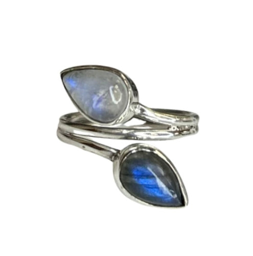 Leaf Moonstone & Labradorite Sterling Silver Ring