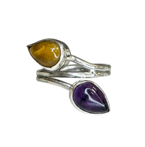 Leaf Citrine & Amethyst Sterling Silver Ring
