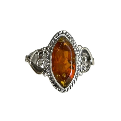 Estelle Amber Sterling Silver Marquise Ring