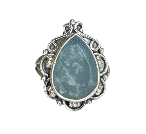 Remi Aquamarine Sterling Silver Detailed Teardrop Ring