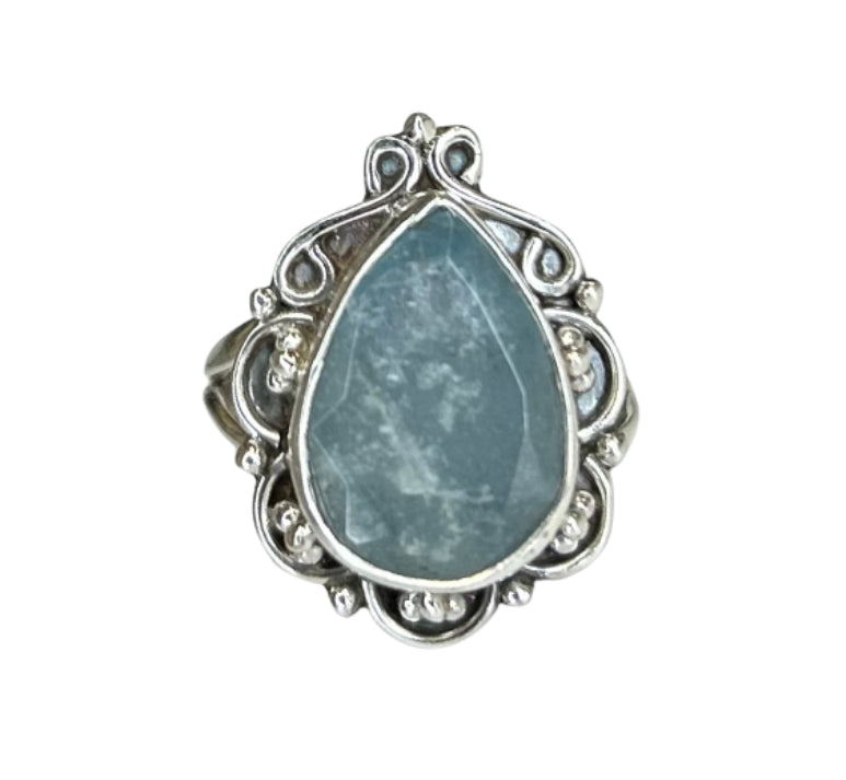 Remi Aquamarine Sterling Silver Detailed Teardrop Ring