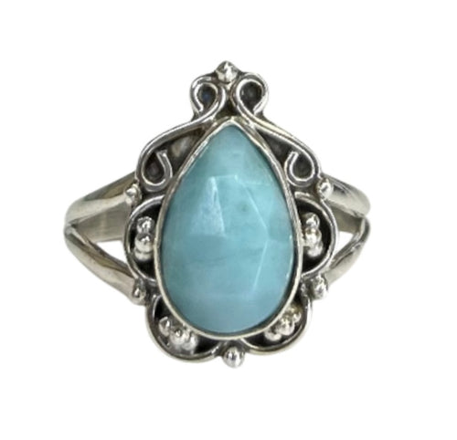 Remi Larimar Sterling Silver Detailed Teardrop Ring