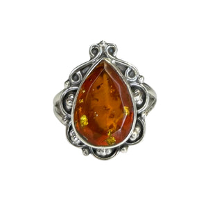 Remi Amber Sterling Silver Detailed Teardrop Ring