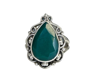 Remi Green Onyx Sterling Silver Detailed Teardrop Ring