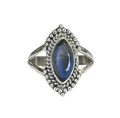 Ivy Labradorite Sterling Silver Detailed Marquise Ring