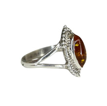 Ivy Amber Sterling Silver Detailed Marquise Ring