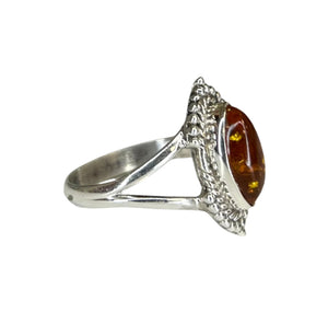 Ivy Amber Sterling Silver Detailed Marquise Ring