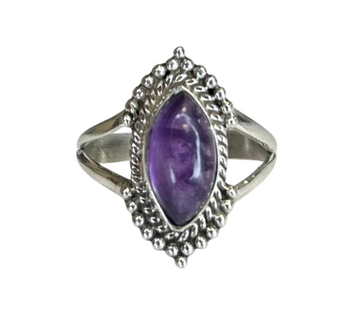 Ivy Amethyst Sterling Silver Detailed Marquise Ring