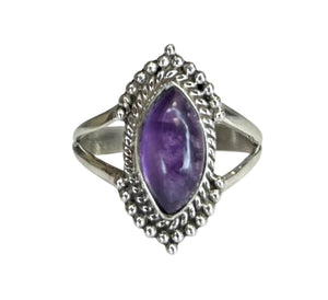 Ivy Amethyst Sterling Silver Detailed Marquise Ring