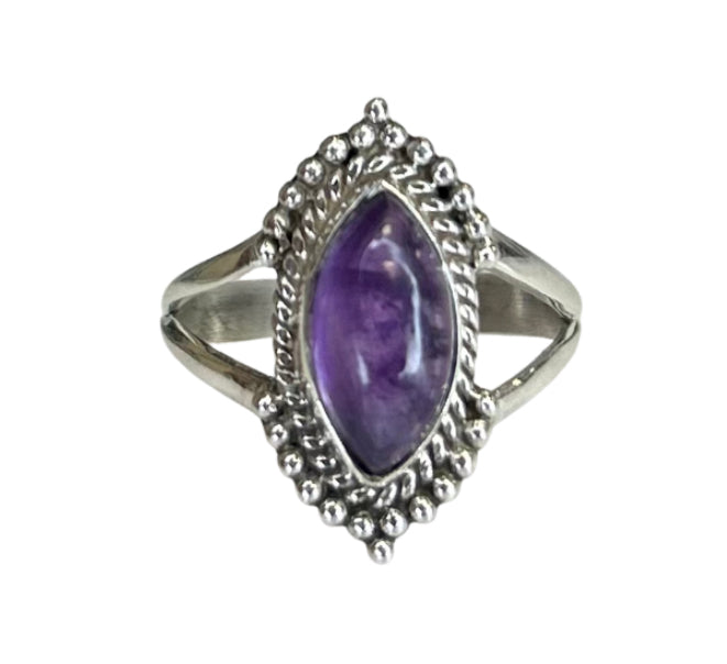 Ivy Amethyst Sterling Silver Detailed Marquise Ring