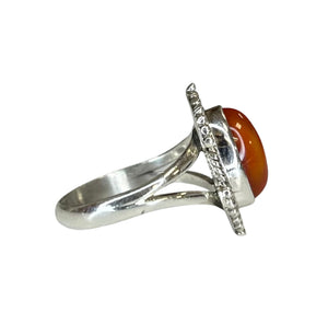 Ivy Carnelian Sterling Silver Detailed Marquise Ring