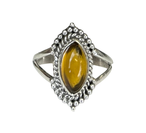 Ivy Citrine Sterling Silver Detailed Marquise Ring