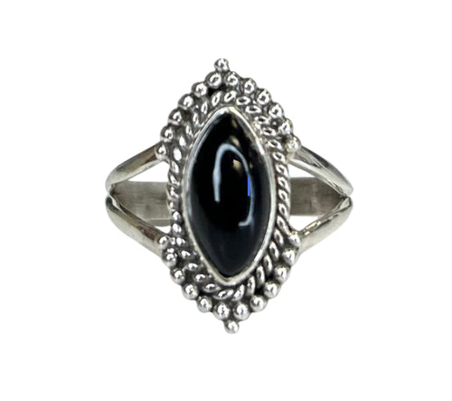 Ivy Black Onyx Sterling Silver Detailed Marquise Ring