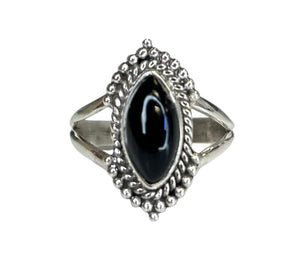 Ivy Black Onyx Sterling Silver Detailed Marquise Ring