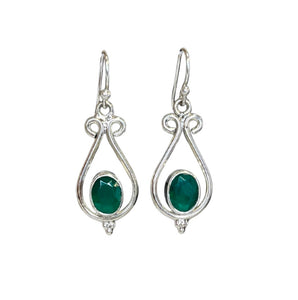Paisley Green Onyx Sterling Silver Loop Earrings