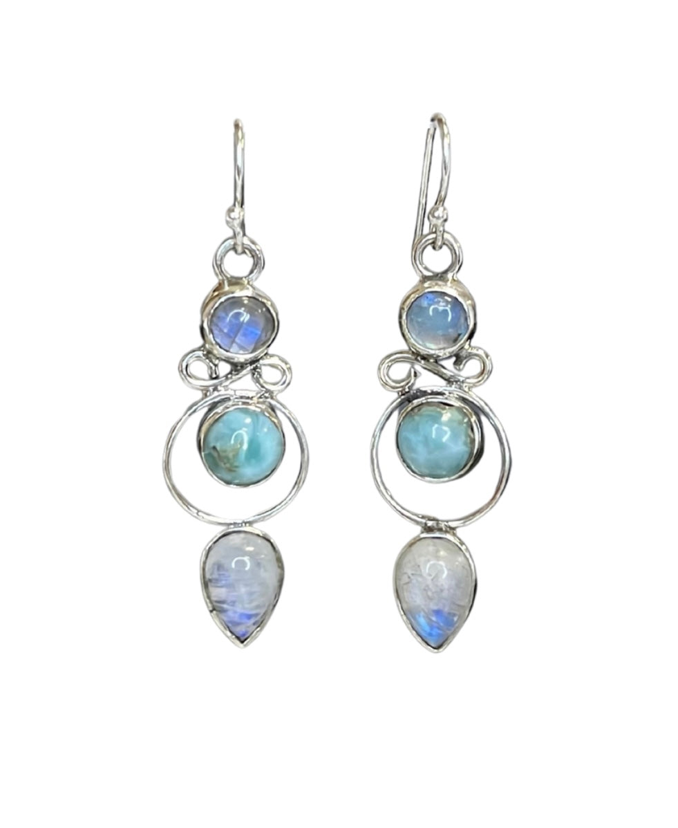 Harper Moonstone and Larimar Sterling Silver Earrings