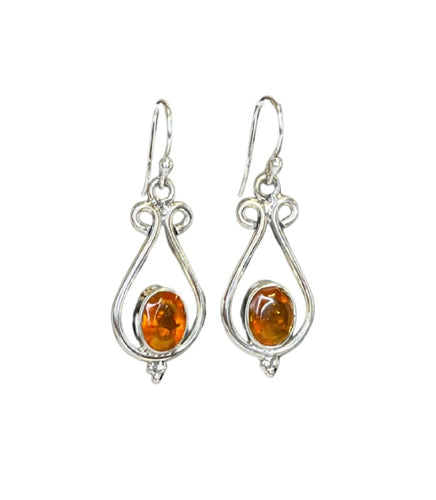 Paisley Amber Sterling Silver Loop Earrings