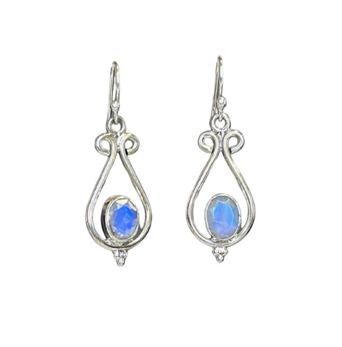 Paisley Moonstone Sterling Silver Loop Earrings