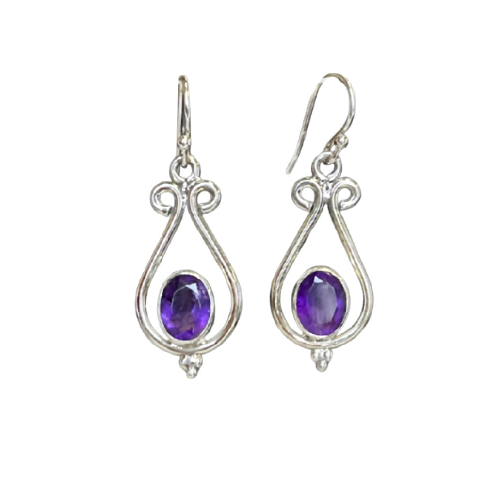 Paisley Amethyst Starling Silver Loop Earrings