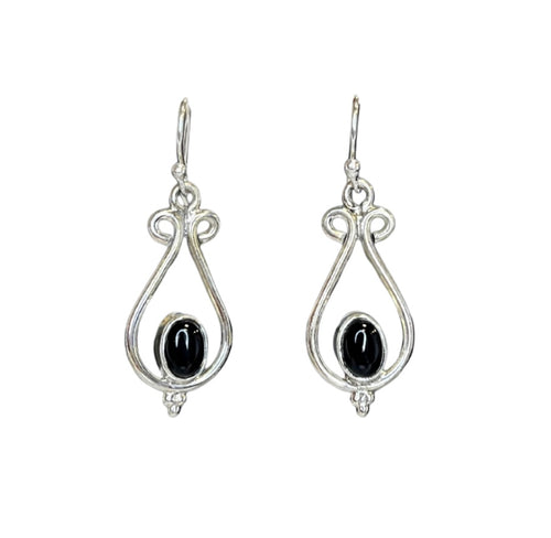 Paisley Black Onyx Sterling Silver Loop Earrings