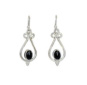 Paisley Black Onyx Sterling Silver Loop Earrings
