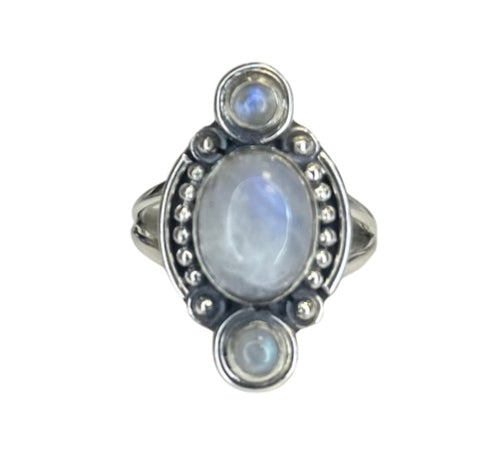 Trio Moonstone Sterling Silver Delicate Ring
