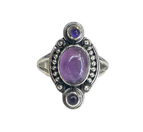 Trio Amethyst Sterling Silver Delicate Ring