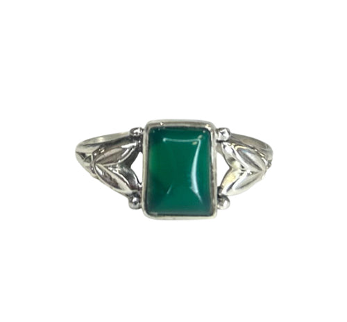 Green Onyx Sterling Silver Square Cut Ring