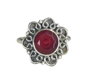 Red Onyx Sterling Silver Flower Ring