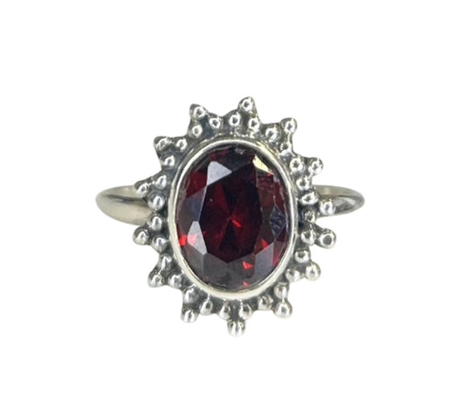 Garnet Sterling Silver Starburst Ring