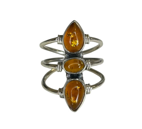 Riley Amber Sterling Silver Ring