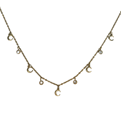 Rhinestone and Moon Charm Necklace