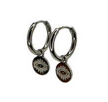 Evil Eye Engraved Drop Hoop