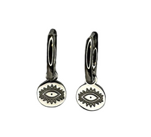 Evil Eye Engraved Drop Hoop