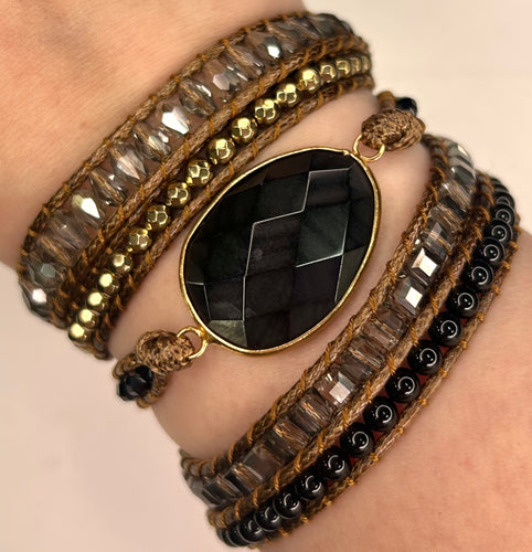 Silver Sheen Obsidian Wrap Bracelet