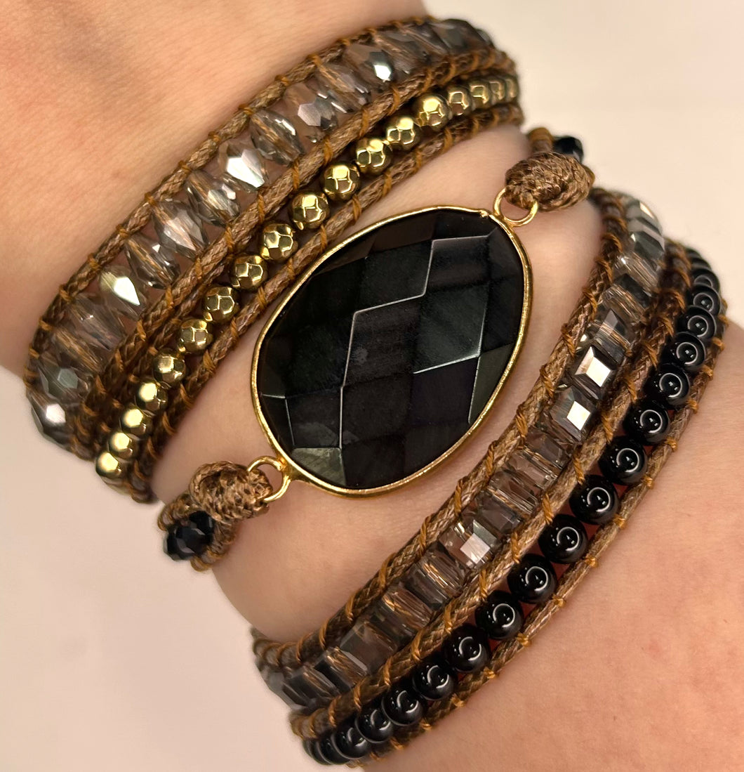 Silver Sheen Obsidian Wrap Bracelet