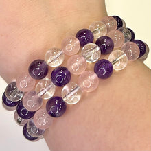 Amethyst, Clear Quartz, and Rose Quartz Mala