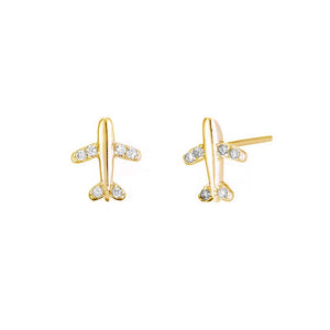 Airplane Sterling Silver CZ Studs